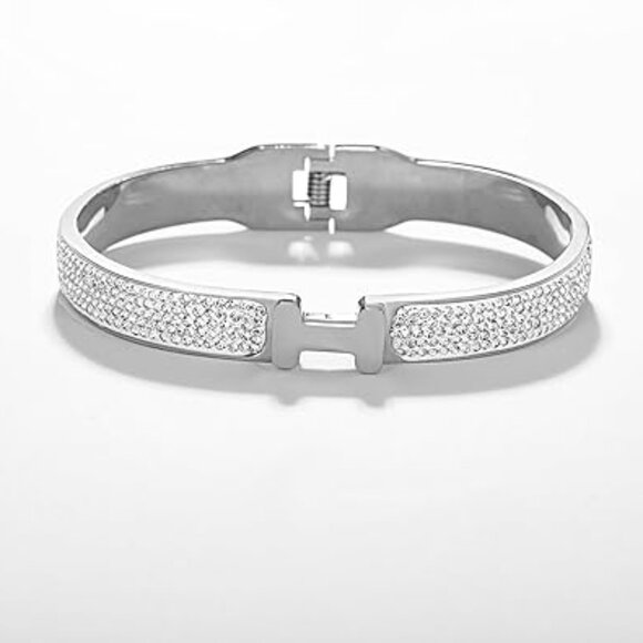 Neiman Marcus 18k Gold Plated Stainless Steel H CZ Crystal Bracelet - Picture 5 of 5